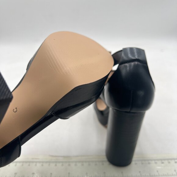 FSJ Black Peep Open Toe T-Strap Front Zipper Chunky Stacked High Heel Sandal - Picture 6 of 8